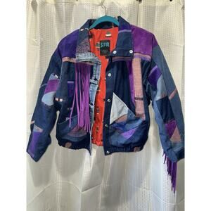 Vintage SFR Santa Fe Recreations Women Patchwork Jacket Medium Shouthwest Fringe